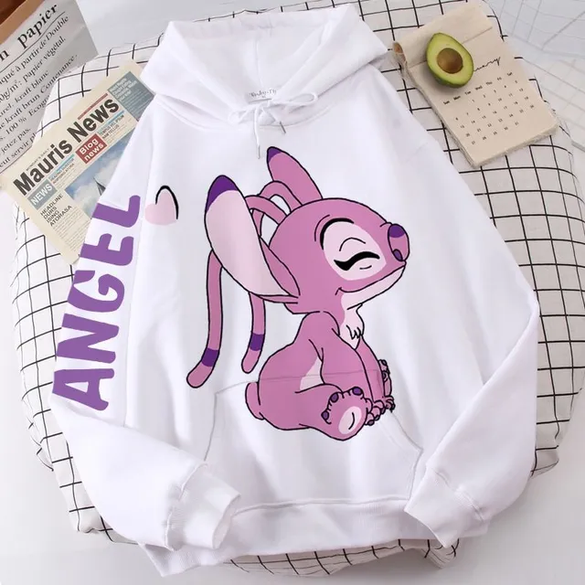 Bluză cu glugă monocromă pentru copii cu imprimeu Stitch și Angel