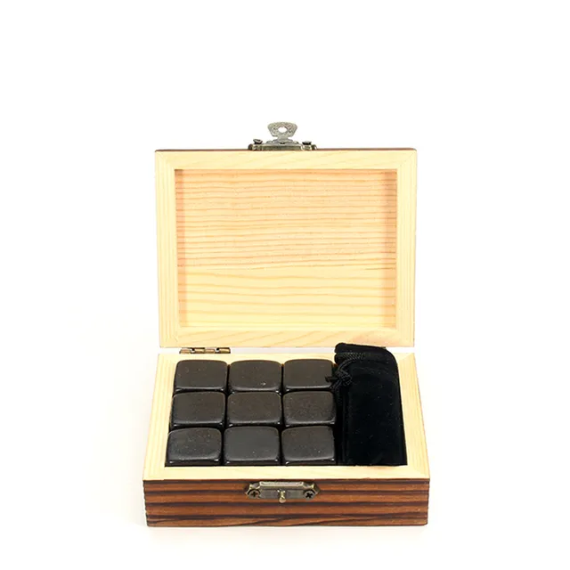 Granite cubes for the cooling of beverages in a gift wooden box