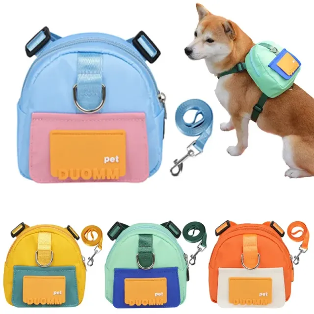 Practical harness with backpack and guide for small and medium dogs