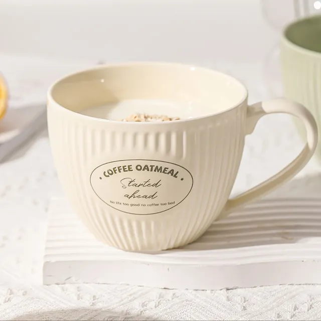 Ceramic striped coffee cup deardali - 600 ml, ideal for breakfast