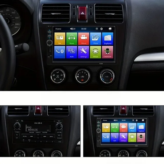 Car radio with touchscreen and dual swivel mechanism & rear camera, USB, AUX, FM, remote control and MP4 player