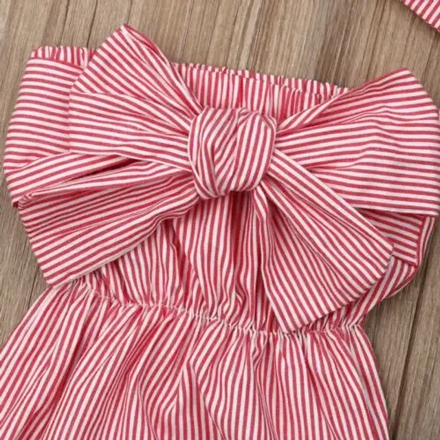 Children's overall with bow and stripe pattern + headband