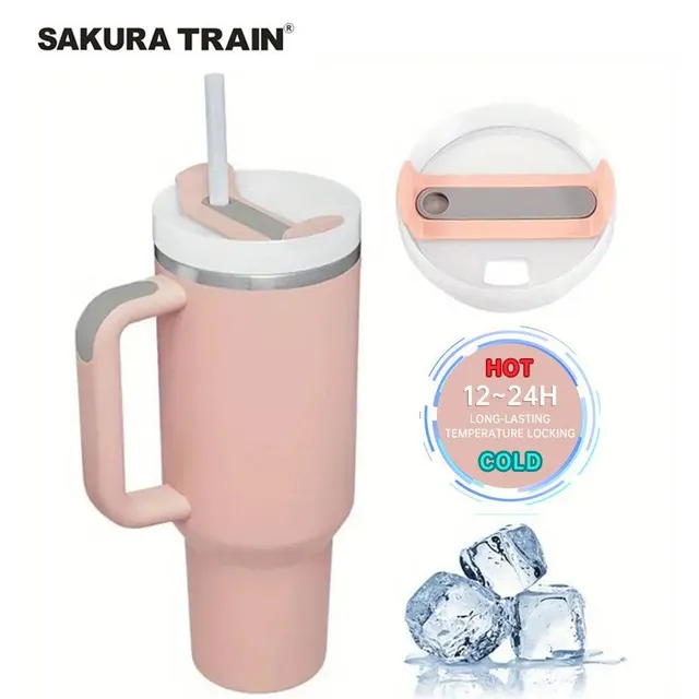 Stainless steel portable thermo mug with straw in different colours