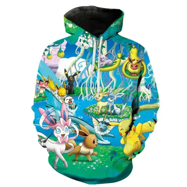 Stylish unisex hoodie with kangaroo and Pokémon Pikachu print