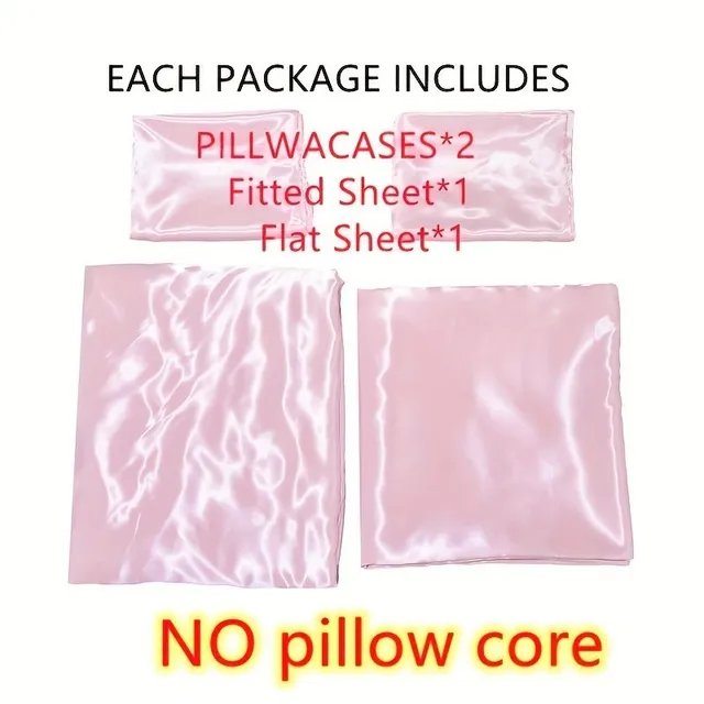 Beautiful 4-piece set of satin sheets - Soft and breathable imitation silk for comfortable sleep