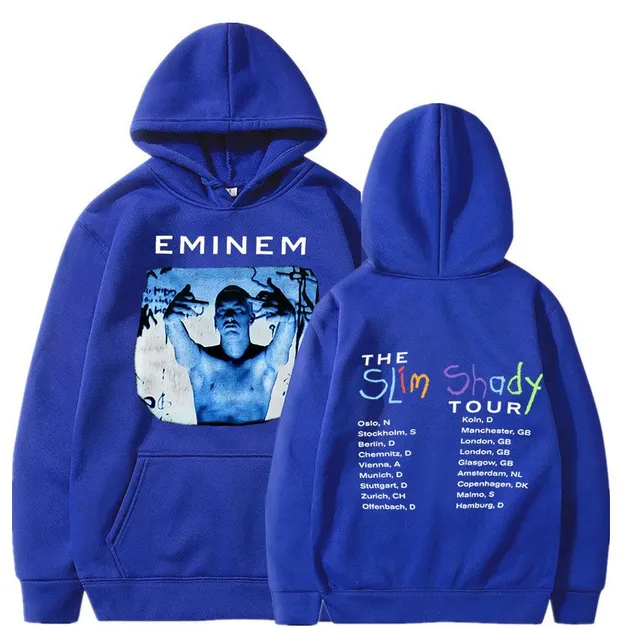 Bluză trendy cu buzunar tip marsupiu și glugă cu tiparul celebrului rapper EMINEM