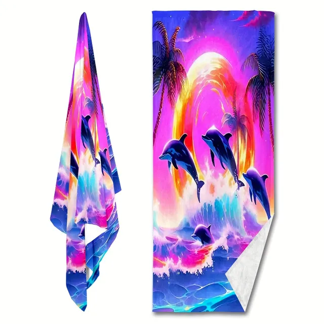 Beach towel with dolphin - extra large, absorbent, 3 sizes