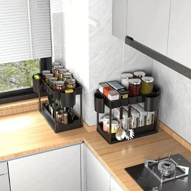 Multifunctional sliding organizer under the sink - Effective storage space under the locker and drawer basket for kitchen and bathroom