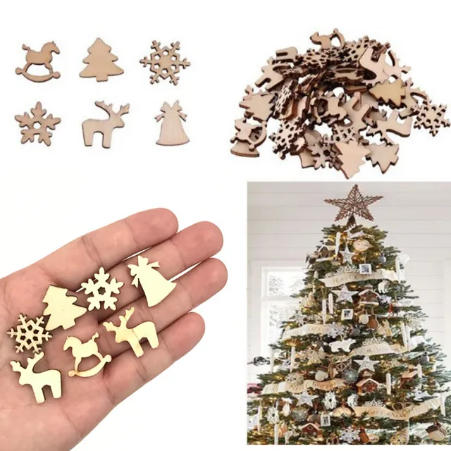 Small wooden tree ornaments - 100 pcs