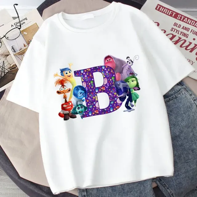 Stylish children's T-shirt printed with letters and characters from the fairy tale Inside Out 2 - Inside Out 2