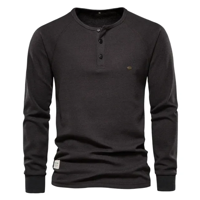 Strick Herren Henley Shirt mit langen Ärmeln - Grundlegendes atmungsaktives Herrenoberteil, neue einfarbige Shirts für den Herbst