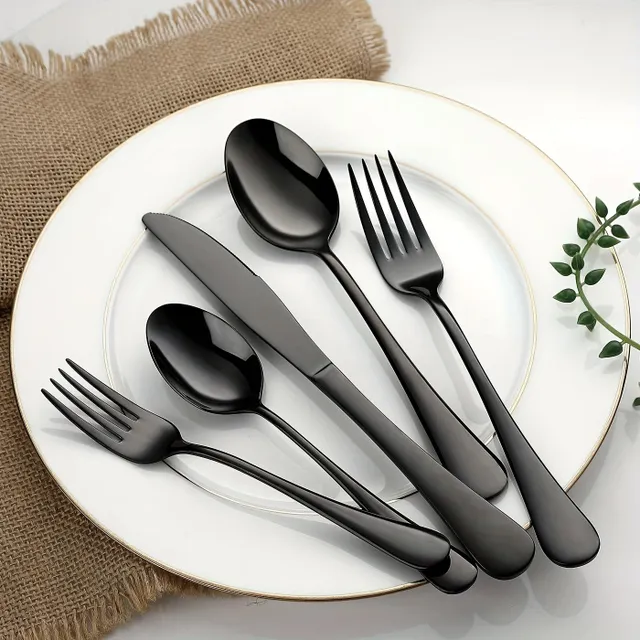 20-piece set of black cutlery, stainless steel, satin finish, suitable for dishwasher