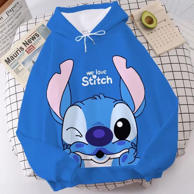 Jednofarebná detská mikina s kapucňou s potlačou Stitch and Angel