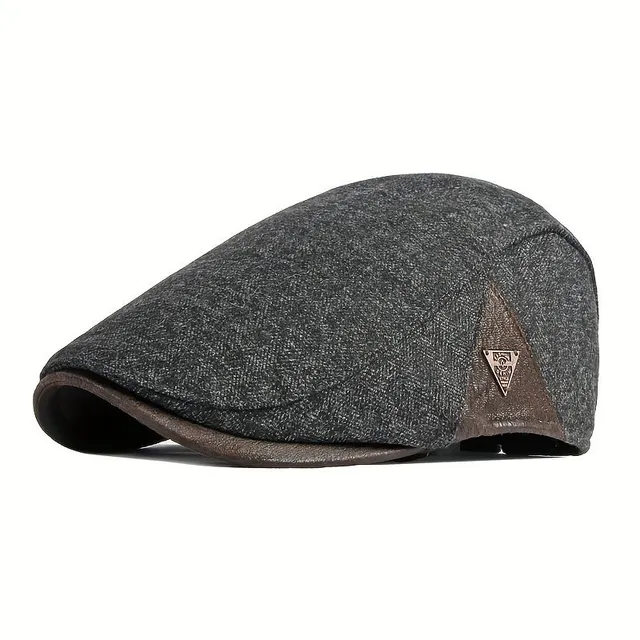 Baret bărbătesc de toamnă din țesătură herringbone