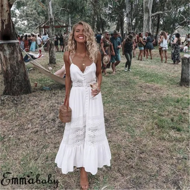 Women's long boho white dress Luisa