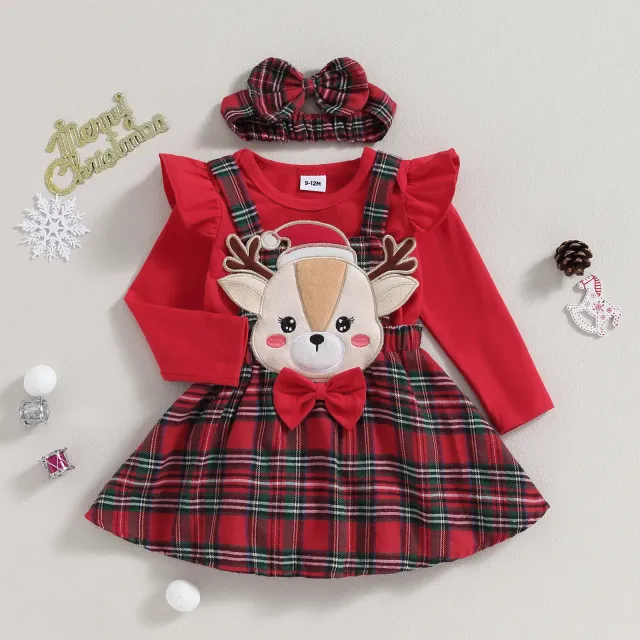 Children's Autumn Clothes Cute Animal Pattern Long Sleeves Rompers and Skirts With Headband Autumn Outfits