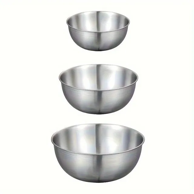 Universal stainless steel bowls - 3 pieces with measuring cups and bent bottom