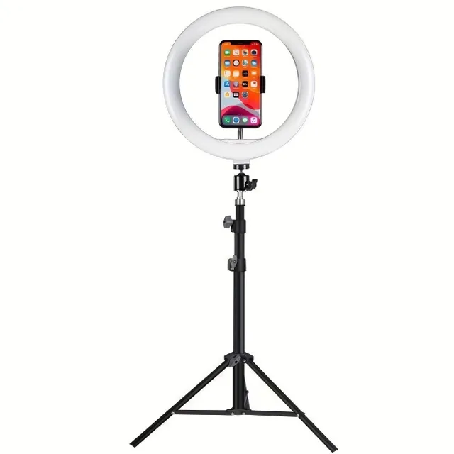 LED circular light with flexible tripod and phone holder