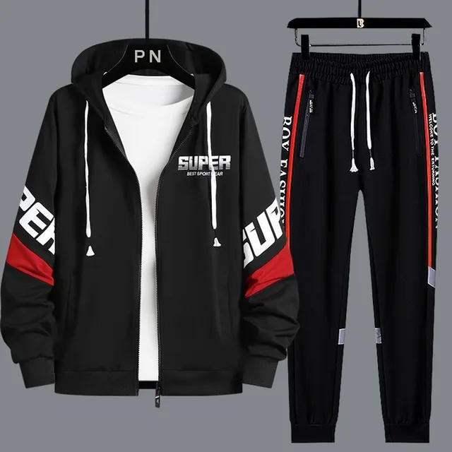 Men's classic 2-piece tracksuit - hoodie with hood and long sleeves + tracksuit