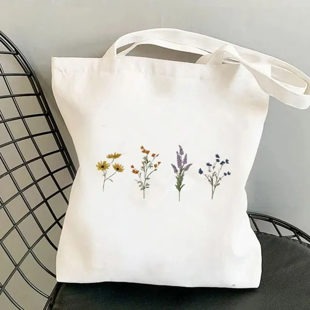 Luxusní plátěná taška v trendy bílé barvě s veselým jarním potiskem - více variant Bevan