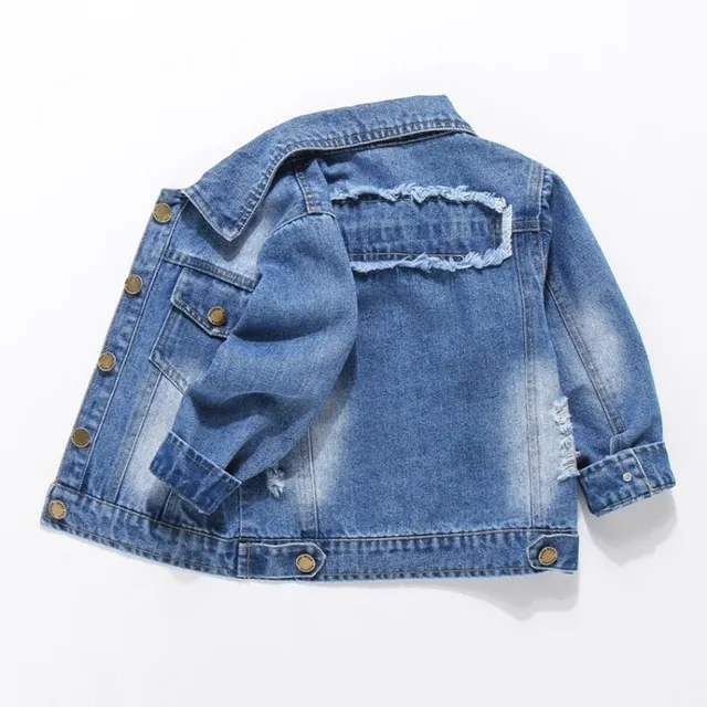 Fashionable children's jean jacket with ripped appearance