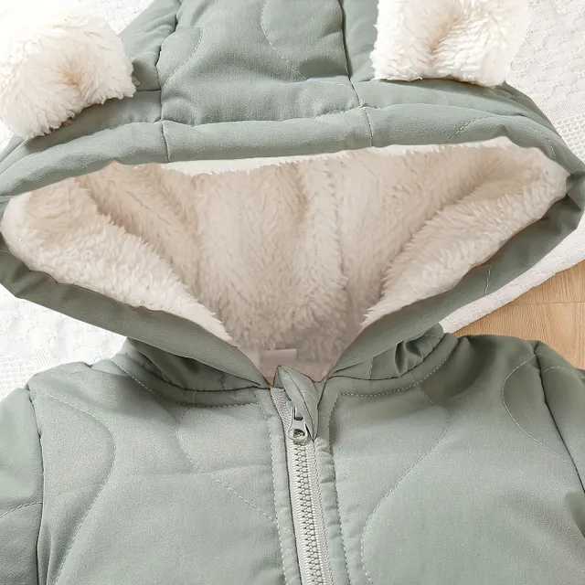 Warm baby jumpsuit with hood, long sleeve and zipper - for comfortable winter walks