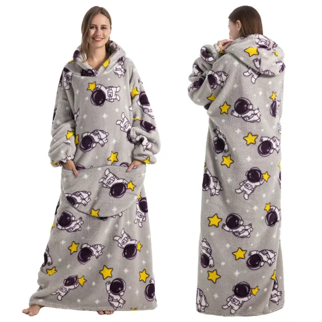 Wearable blanket with hood of stuffed animal and sherpa fleece for adults