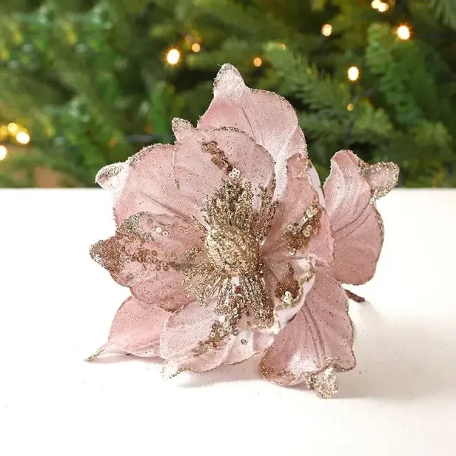 Artificial shiny Christmas flowers for a tree and festive decoration