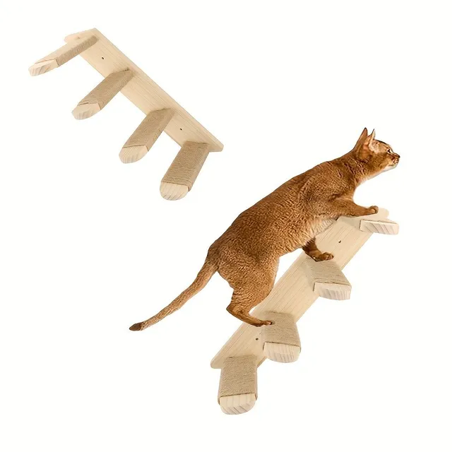 Perete pentru pisici din lemn montabil cu stâlp de zgâriere din sisal