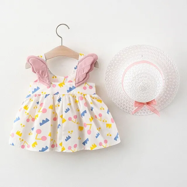 Set de vară pentru fetițe - rochie cu fundiță și pălărie