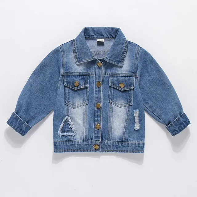 Fashionable children's jean jacket with ripped appearance