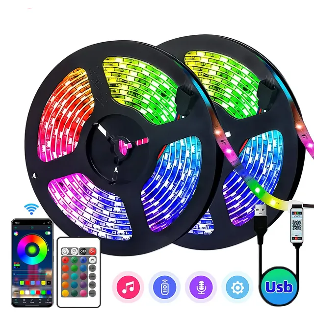 Benzile LED magice cu muzică - 5050 RGB, culori în funcție de dispoziție, pentru acasă, grădină și petreceri