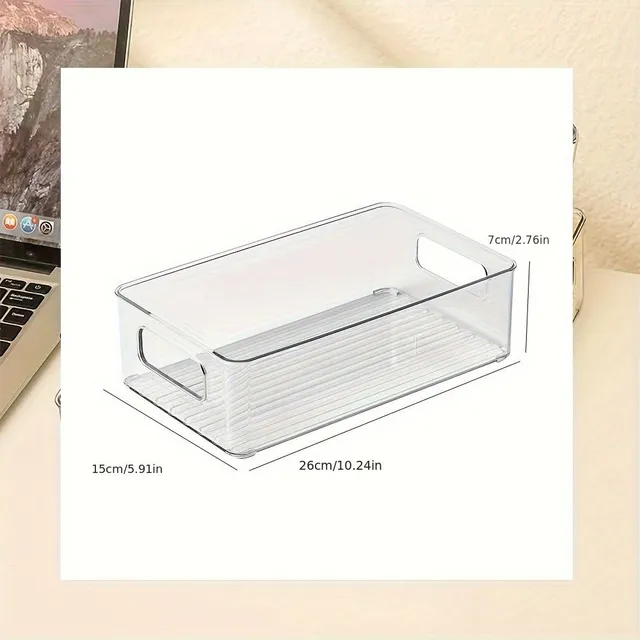 Transparent storage box made of plastic for cosmetics, fruit, vegetables and small things - table organizer