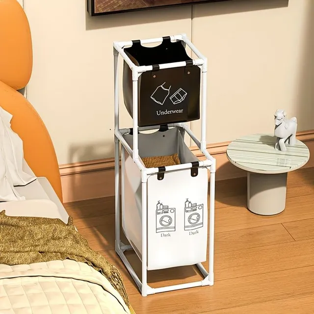 Two-storey laundry basket with 2/4 removable bags