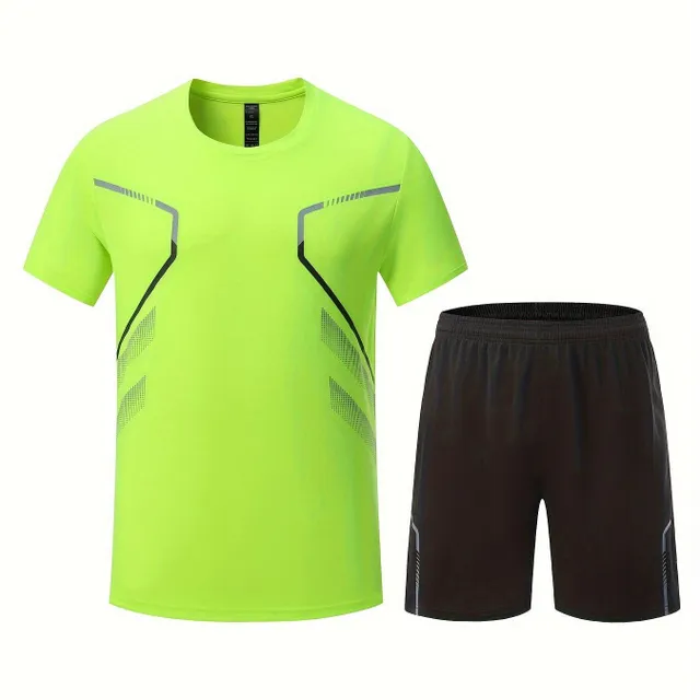 Men's two-piece summer set - T-shirt with short sleeve and round neckline + shorts - trendy holiday and exercise clothes