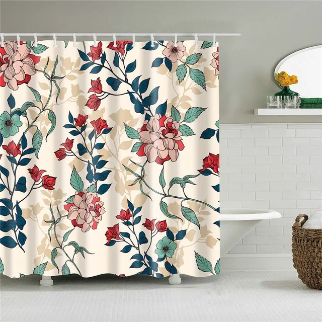 Practical bathroom curtain with flower motif