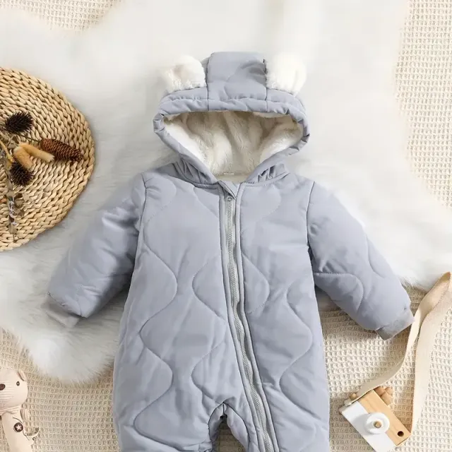 Teplý detský overal s kapucňou, dlhým rukávom a zipsom - pre pohodlné zimné prechádzky