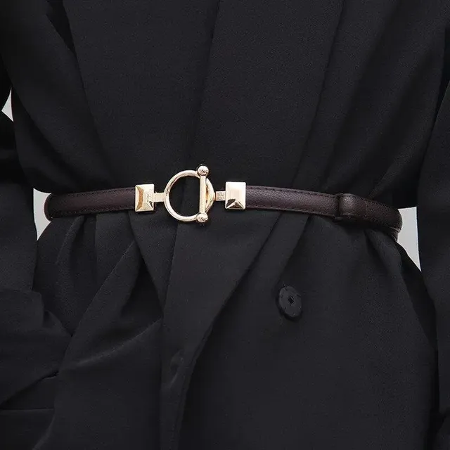 Thin metal belt with gold buckle