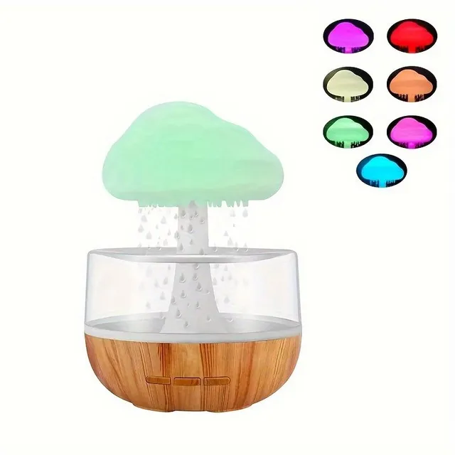 Lampă umidificatoare cu formă de nor ploios colorat, lampă de somn cu atmosferă, difuzor de aromaterapie Raindrop Cloud Mushroom 7 culori lumină