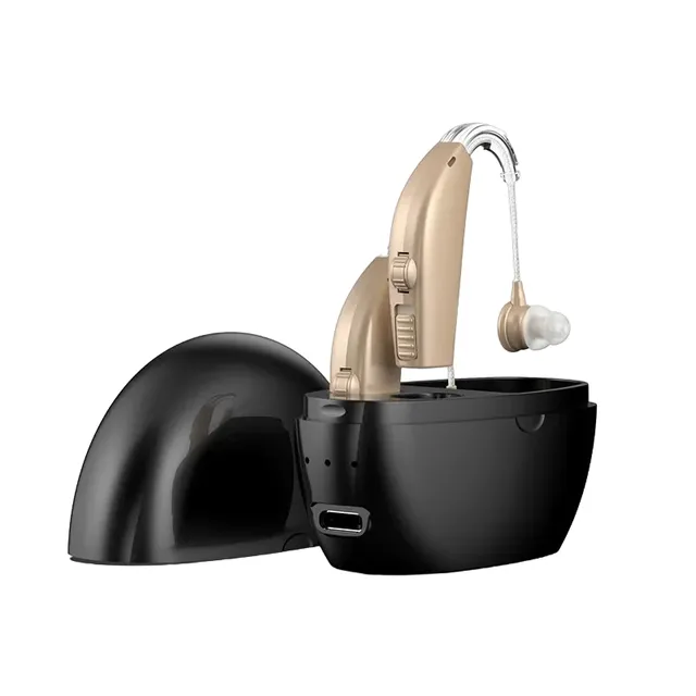 Digital hearing aid Portable sound amplifier Wireless hearing aid with black cover and spare earplugs Compact