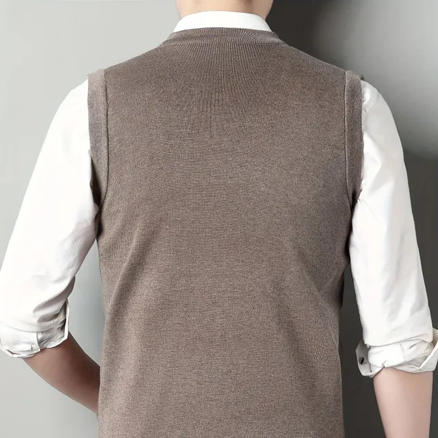 Gilet sans manches en tricot avec col en V et motif câblé pour hommes