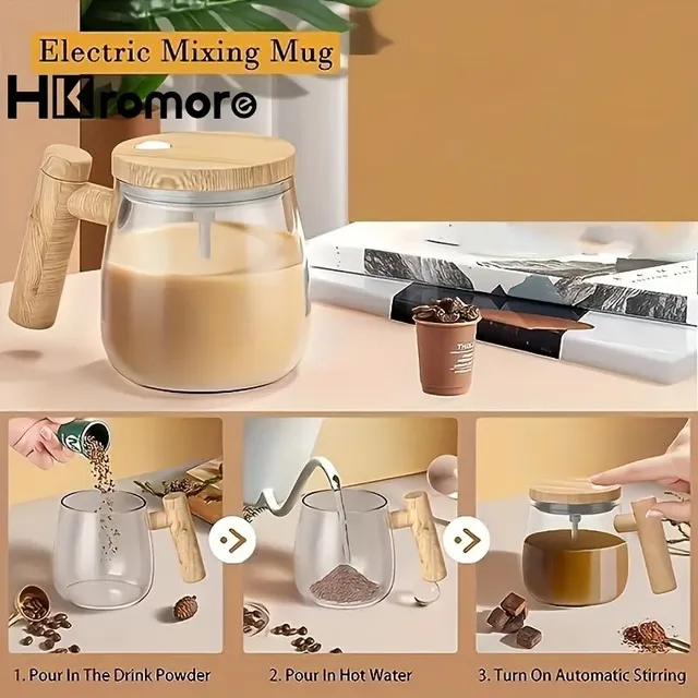 Self-mixing coffee mug 400 ml of borosilicatic glass