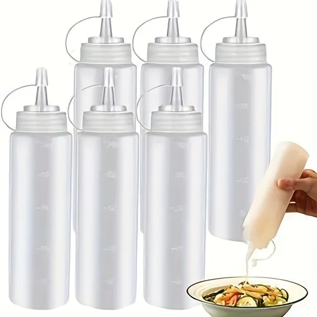 6pc Bottle for dressings with cap and measuring cup, repeatedly applicable