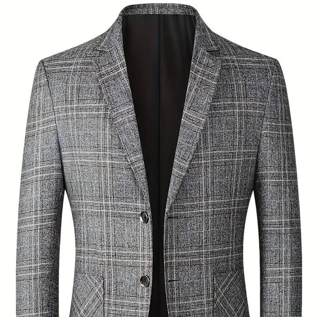 Blazer bărbătesc elegant din tweed cu carouri, cu două rânduri: stilat și atemporal pentru ocazii formale și casuale