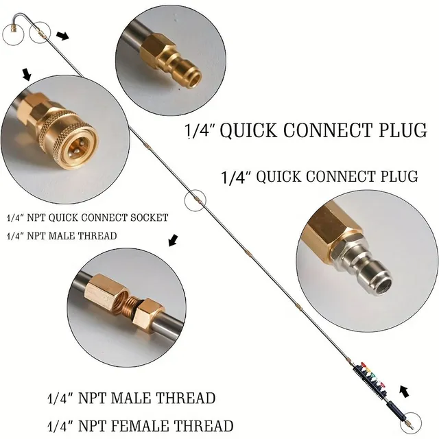 10 pièces de tige d'extension pour nettoyeur haute pression, tige de pulvérisation avec 5 pointes de buses d'atomisation, tige courbée à 120°, 4000PSI