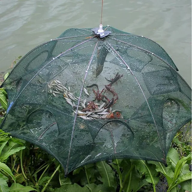 Automatic folding fishing net with openings for catching fish