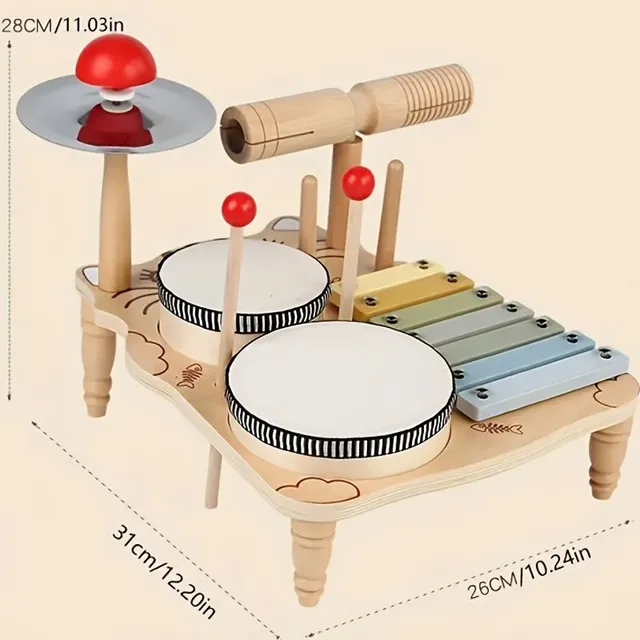 Wooden kit of drums - sensory and educational musical toy