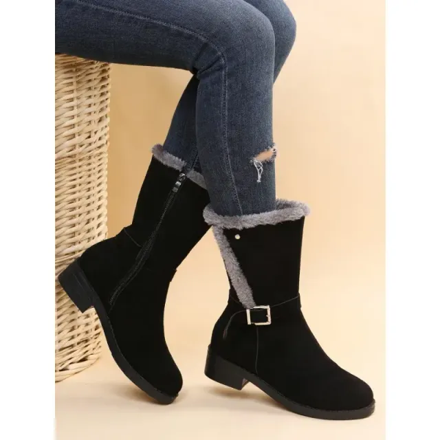 New Winter Women's Warm Plush Suede Long Boots Comfortable Wedge Cotton Half Boots