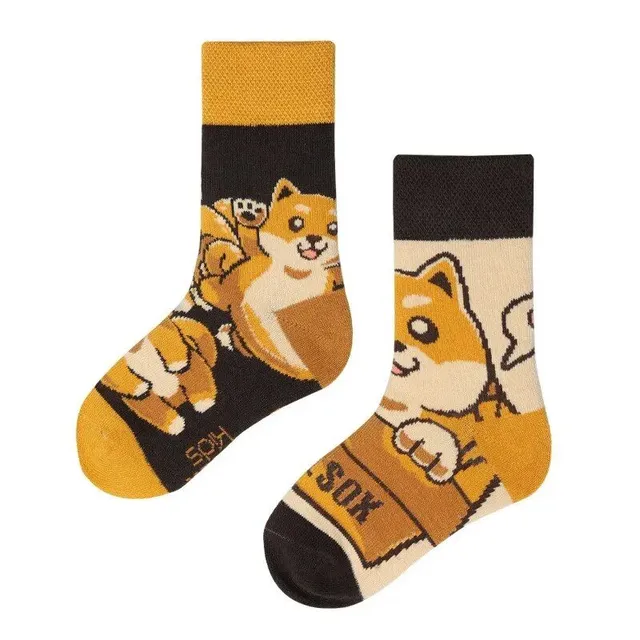 Baby color socks with cute cartoons - medium-high cotton socks