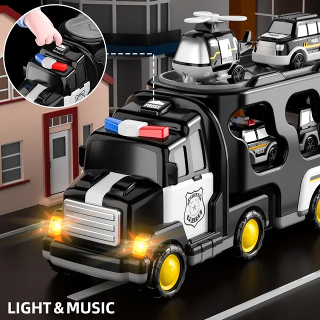 5 en 1 voitures de police et de pompiers - Cadeaux de Noël et d'anniversaire avec lumière et son